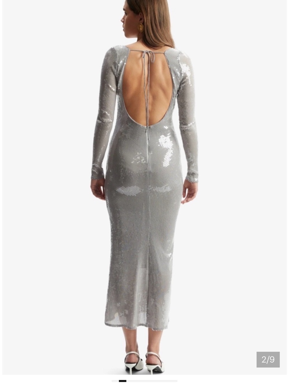 Bardot Silver Sequin Long Sleeve Midi Dress - Picture 2 of 2
